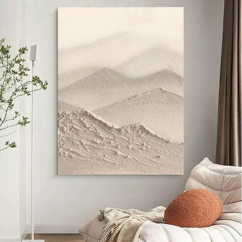 3D Large Beige Textured oil painting handmade Abstract Canvas Art oil painting Large Wabi- Sabi painting Wall Art Thick Textured Acrylic mountain Painting landscape oil painting