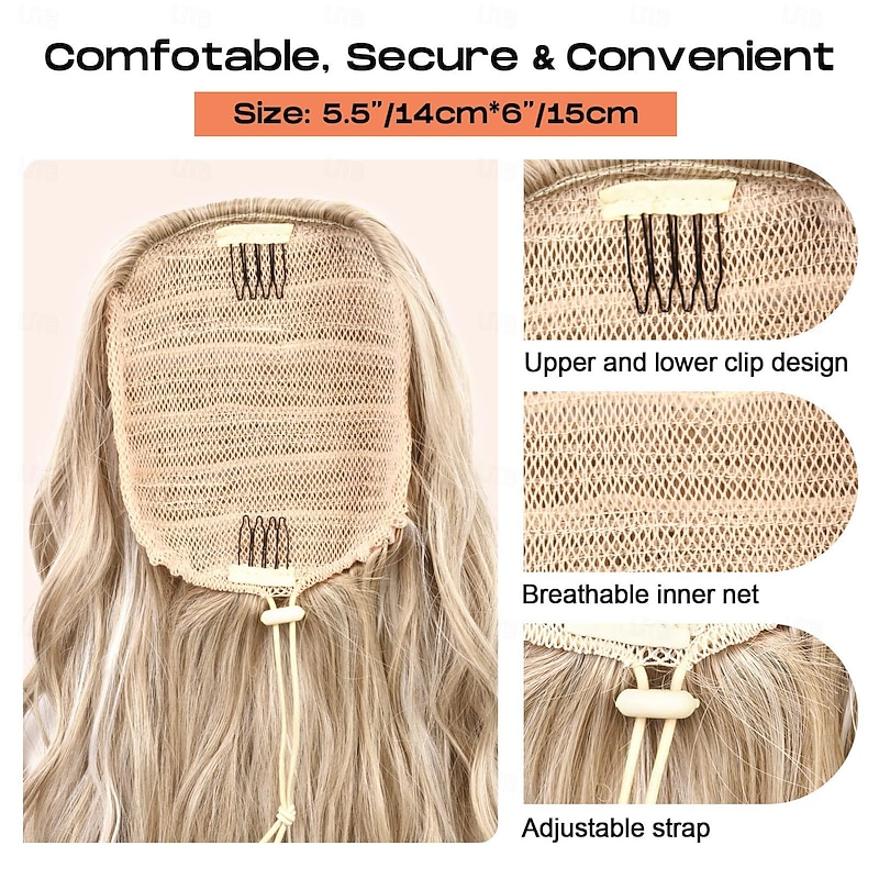 Highlight Drawstring Ponytail Extension Eva Long Thick Wavy Clip in Hair Extensions Ponytail Natural Soft Synthetic Hairpiece for Women4