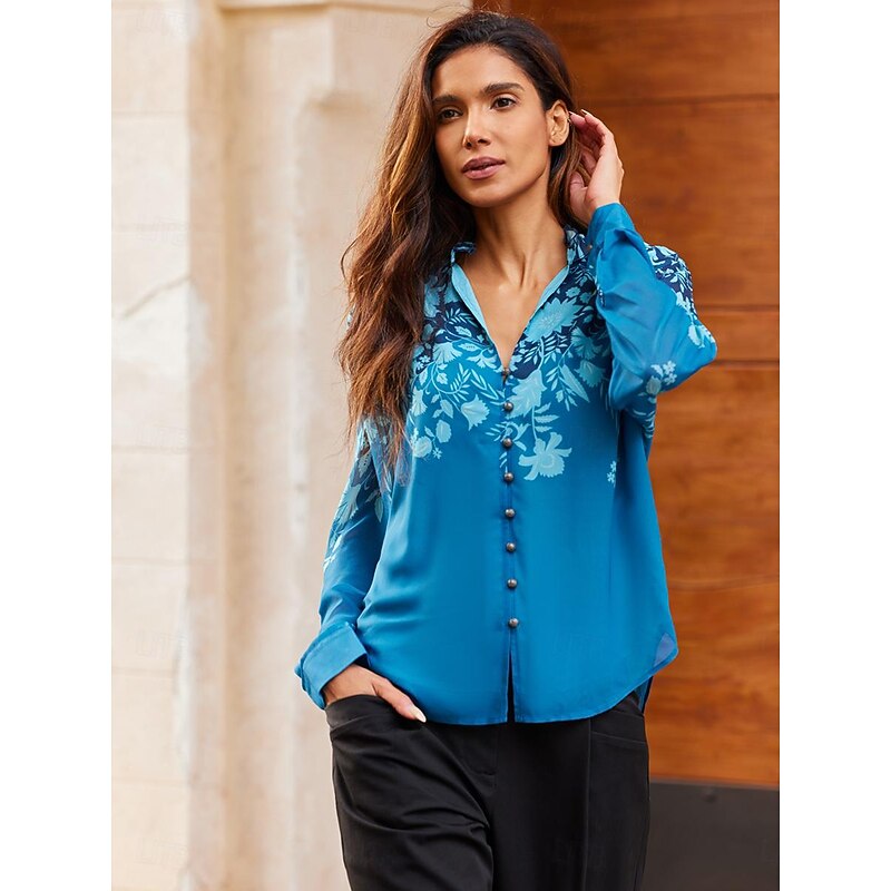 Satin Floral Ruffle Long Sleeve Blouse4