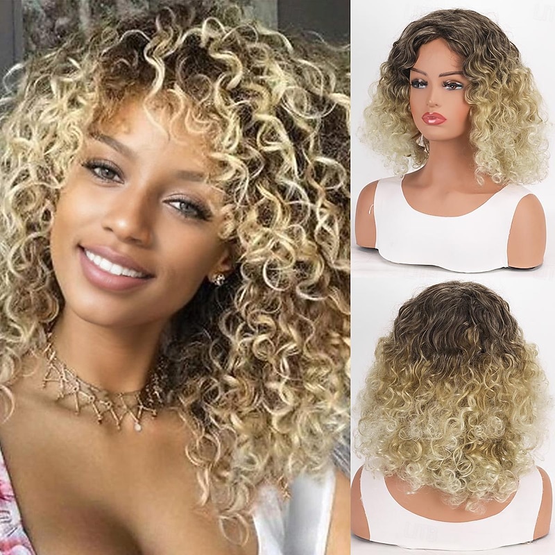 Blonde Wigs for Women Blonde Kinky Curly Wig Afro American Wigs Soft Synthetic Wig for Fashion Women Ombre Wigs