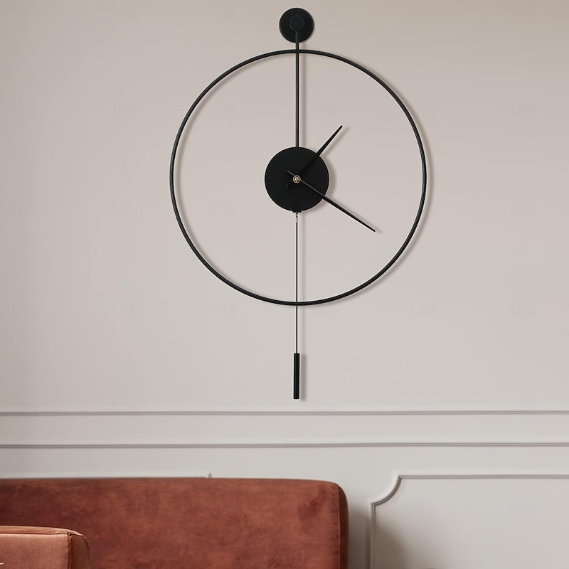 Classical Large Wall Clock with Pendulum Decorative Art Clocks Round Minimalist Modern Clock Non Ticking Silent Metal Wall Clock for Living Room Bedroom Study Office Decoration 50 60 cm2