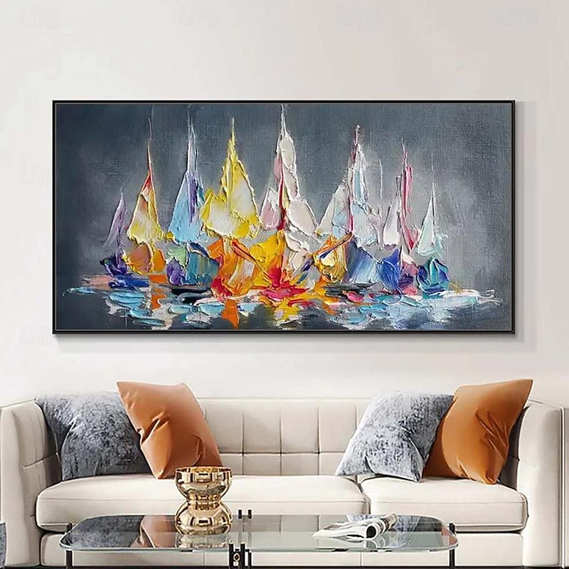 Mintura Handmade Boat Landscape Oil Paintings On Canvas Wall Art Decoration Modern Abstract Ship Pictures For Home Decor Rolled Frameless Unstretched Painting2