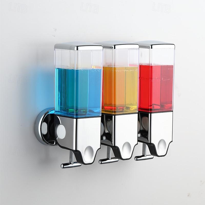 Silver 500lm/1000lm/1500lm Manual Soap Dispenser With Lever Hotel Bathroom Wall Mounted Square Soap Dispenser4