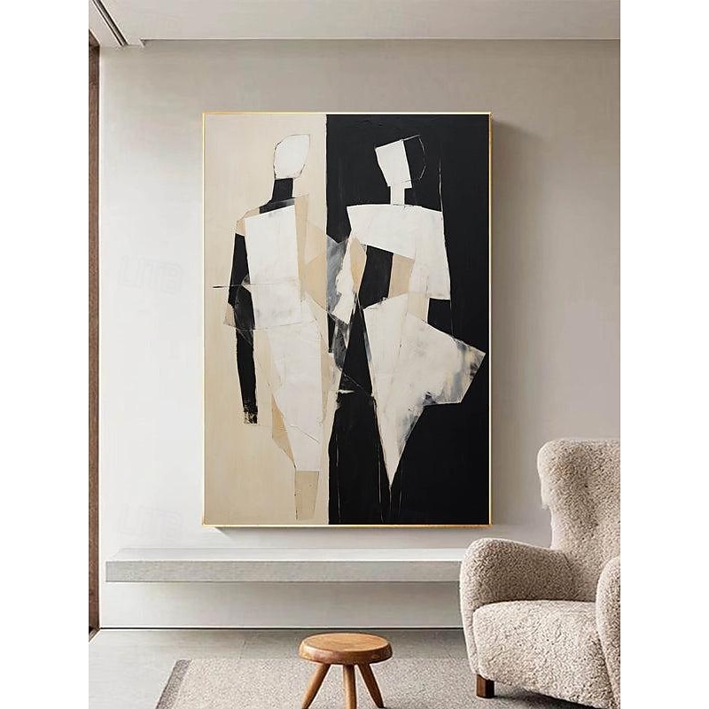 Black and Beige Abstract Art painting handmade Black and Beige Minimalistic hand painted Wall Art Abstract Figure Canvas painting Art Abstract People Oil Painting Modern Wall Art2