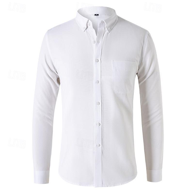 Men's Shirt Summer Shirt Button Up Shirt Casual Shirt Black White Navy Blue Blue Gray Long Sleeve Plain Button Down Collar Holiday Vacation Button-Down Clothing Apparel Fashion Casual Comfortable4