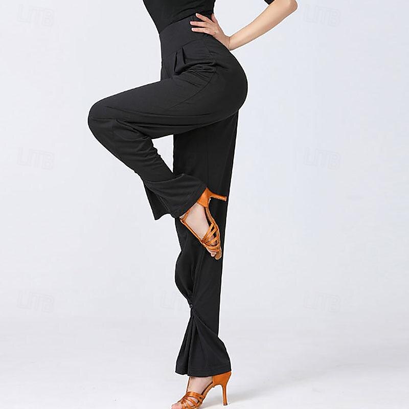 Latin Dance Ballroom Dance Pants Pure Color Splicing Women's Performance Training High Polyester3