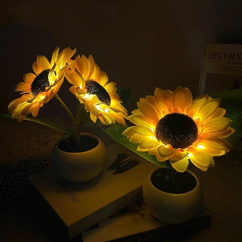 Women's Day Gifts LED Sunflower Night Light Indoor Simulation Bouquet Atmosphere Light Touch Charging Bedhead Warm Night Light Batch Mother's Day Gifts for MoM