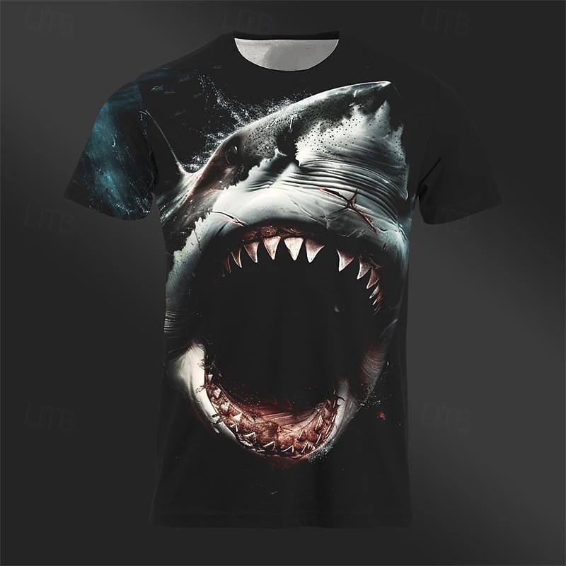 Men's Graphic Animal Shark T Shirt Tee Top Short Sleeve T shirt 3D Print Crew Neck Shirt Daily Designer Retro Vintage Sports Outdoor Holiday Going out Black Black Gray Spring & Summer Clothing Apparel2