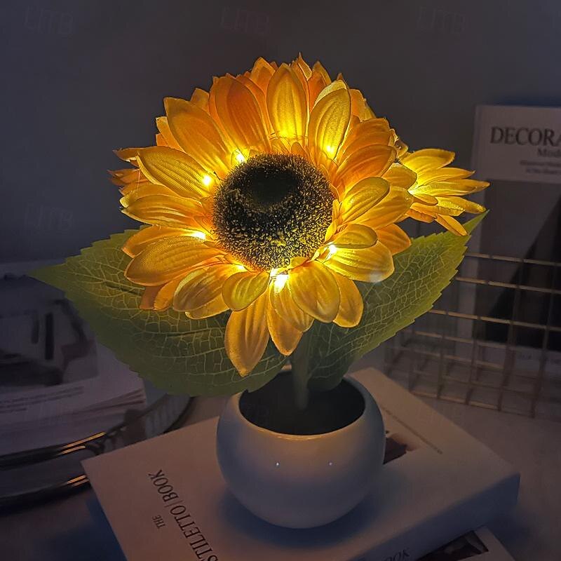 Women's Day Gifts LED Sunflower Night Light Indoor Simulation Bouquet Atmosphere Light Touch Charging Bedhead Warm Night Light Batch Mother's Day Gifts for MoM3