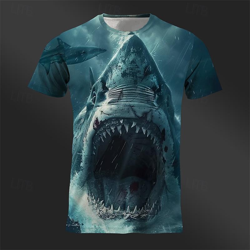 Men's Graphic Animal Shark T Shirt Short Sleeve T shirt 3D Print Crew Neck Shirt Daily Designer Retro Vintage Sports Outdoor Holiday Going out Royal Blue Blue Brown Spring & Summer Clothing Apparel S4