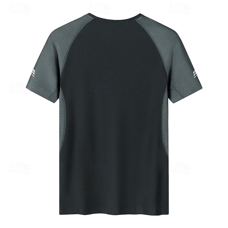 Men's T shirt Tee Gym Shirt Sports T-Shirt Crew Neck Short Sleeve Sports & Outdoor Vacation Casual Daily Gym Quick dry Breathable Patchwork Color Block Black Green Activewear Fashion Basic2