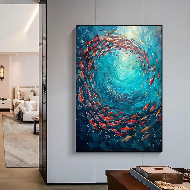 Handmade Oil Painting Canvas Wall Art Decoration Abstract Marine Fish Shoal of Fish for Home Decor Rolled Frameless Unstretched Painting4