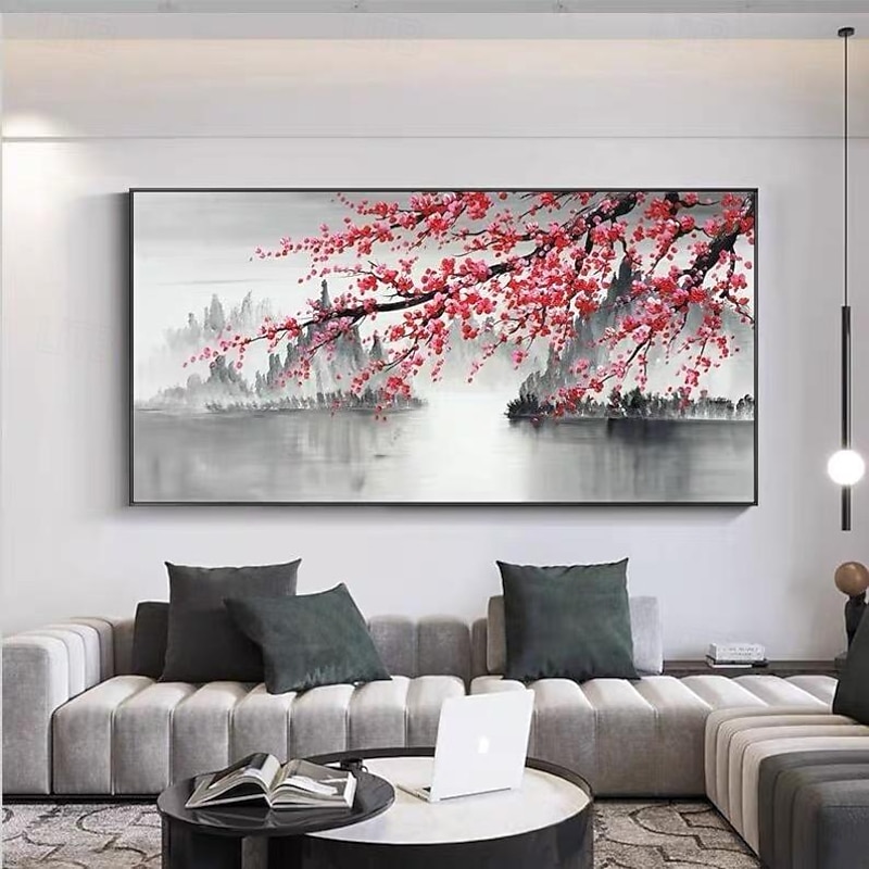 Hand painted Large Abstract Flower Oil Painting on Canvas Original Cherry Blossoms Painting Home Room Decor Living room Wall Decor Modern Wall Art Rolled Canvas No Frame4