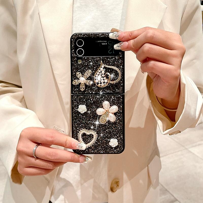 Phone Case For Samsung Galaxy Z Flip 7 Z Flip 6 Z Flip 5 Z Flip 4 Z Flip 3 for Women Girl Bling Glitter Shiny Shockproof Heart TPU2