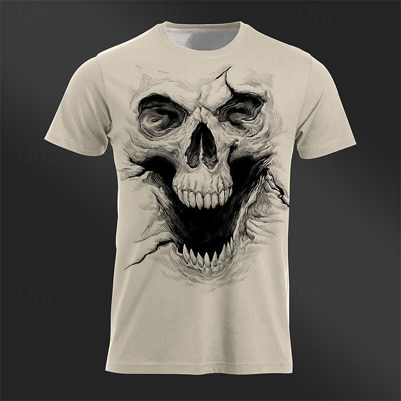 Men's Graphic Cool Skulls T Shirt Tee Top Short Sleeve T shirt 3D Print Crew Neck Shirt Daily Designer Retro Vintage Sports Outdoor Holiday Going out White Khaki Dark Gray Spring & Summer Clothing4