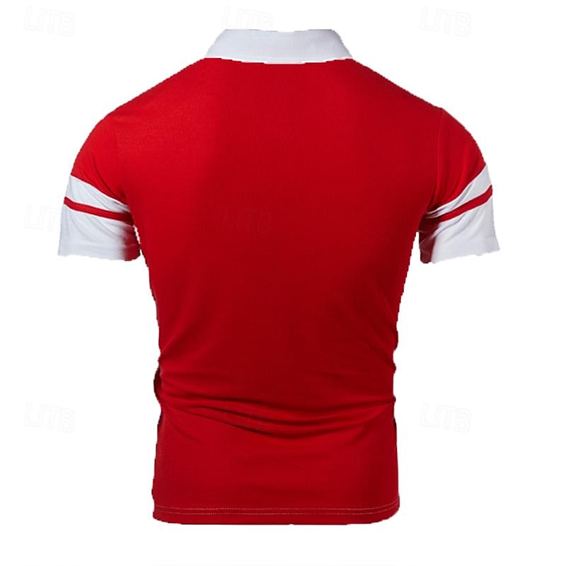 Men's Golf Shirt Golf Polo Work Casual Lapel Short Sleeve Basic Modern Color Block Patchwork Button Spring & Summer Regular Fit Black Red Navy Blue Light Grey Golf Shirt4