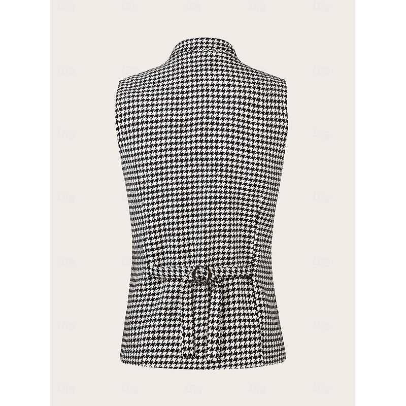 Men's Vest Gilet Casual Daily Traditional Spring &  Fall Basic Polyester Casual Houndstooth Single Breasted Standing Collar Form Fit Black Vest3
