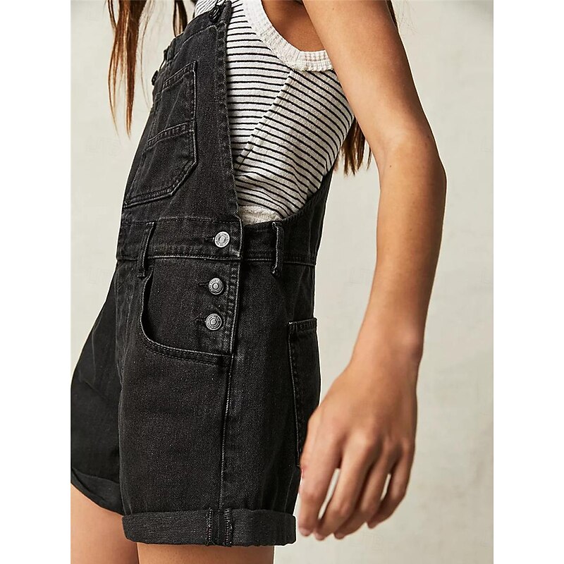 Women's Normal Jumpsuit Streetwear Solid Color Sleeveless Square Neck Pocket Street Daily Regular Fit Black White Red Summer4