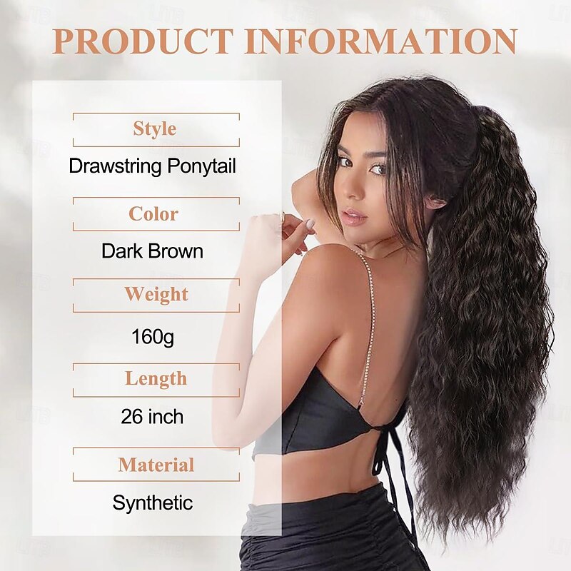 Drawstring Ponytail Hair Extensions Dark Brown Long Wavy Ponytail Extension for Women Soft Curly Pony Tail Hair Extension Synthetic Hairpiece for Daily Use4