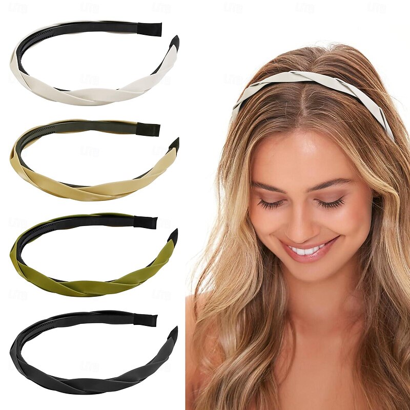 1PC Braided Headbands for Women Girls Leather Thin Hairbands for Women's Hair Fashion Non Slip Head Band Solid Colors Hair Accessories