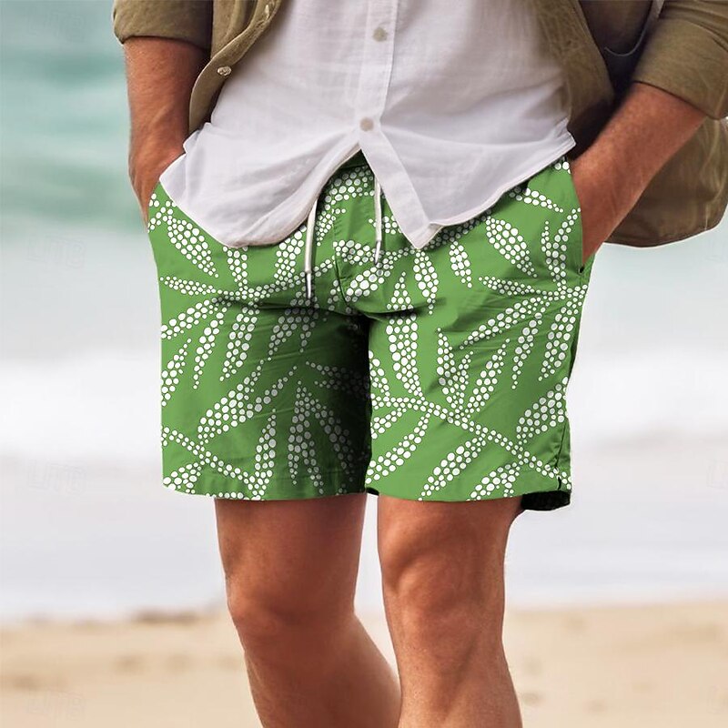 Men's Leaf Tropical Plants Swim Trunks Swim Shorts Board Shorts Mid Waist Vacation Hawaiian Holiday Vacation Holiday Beach Drawstring with Mesh lining Elastic Waist Designer Clothing Apparel