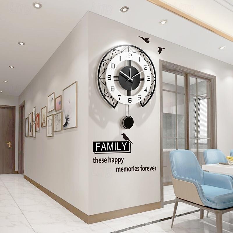 Black&White Modern Wall Clock 3D Hollow Design Pendulum Silent Metal Pointer Display Round Hanging Clock Living Room Wall Decor 35 43 50 cm