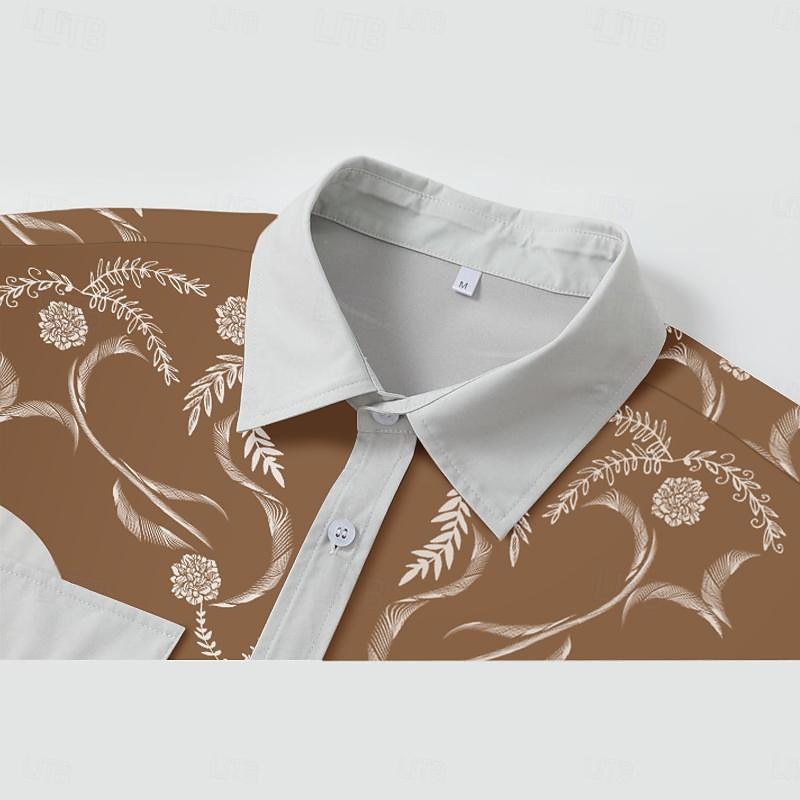 Men's Cowboy Western Shirt Button Up Shirt Cowboy Shirt Long Sleeve Vintage Western Style Outdoor Street Casual Daily Fall & Winter 3D Print Front Pocket Black Blue Brown khaki4