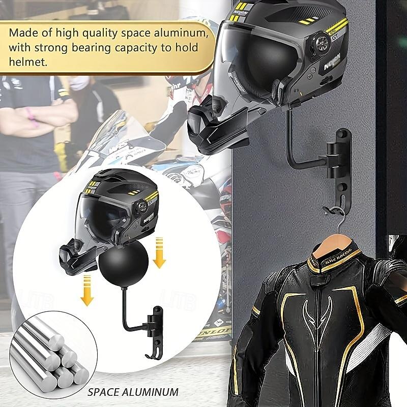 Motorcycle Helmet Wall Rack - 180° Rotating Metal Helmet Holder, Bike Helmet Display Stand, Mountable Hanger4