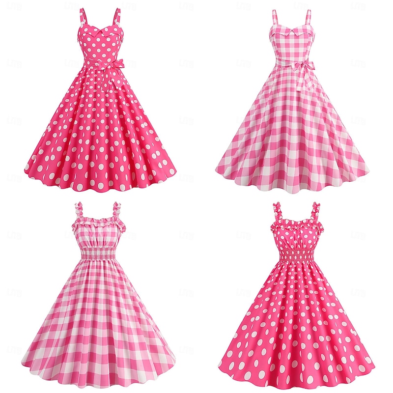 Retro Vintage 1950s Rockabilly Dress Swing Dress Plaid / Check Checkered Gingham Fancy Dress Women's Carnival Masquerade Dailywear Bachelorette Party Adults Dress Homecoming Dresses