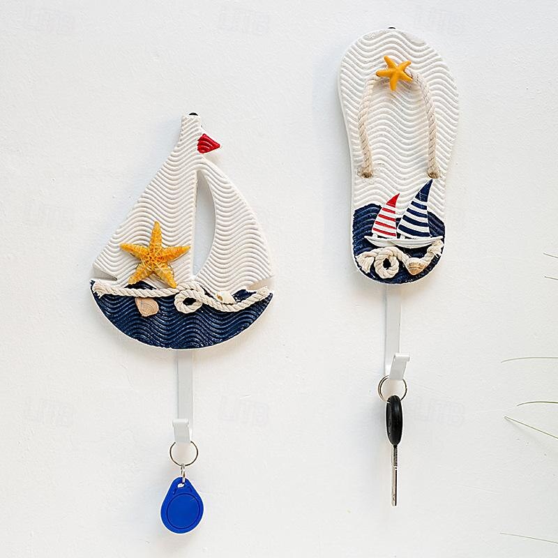 Wall Decoration Wall Hanging Mediterranean Style Home Coat Hook Small Fish Sailing Slipper Style3