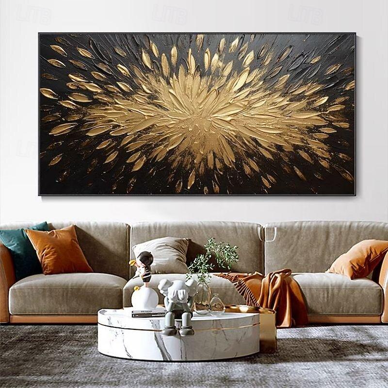 Handmade Oil Painting Canvas Wall Art Decoration Modern Abstract Texture Golden Black for Home Decor Rolled Frameless Unstretched Painting