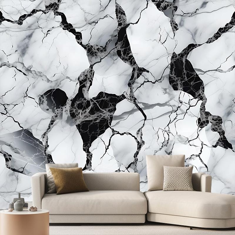 Cool Wallpapers Black and White Wallpaper Wall Mural Marble Roll Peel and Stick Removable PVC/Vinyl Material Self Adhesive/Adhesive Required Wall Decor for Living Room Kitchen Bathroom3
