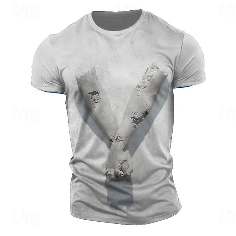 Men's Graphic Reflection T Shirt Short Sleeve T shirt 3D Print Crew Neck Shirt Retro Vintage Casual Street Style Sports Outdoor Holiday Going out Beige Gray Spring & Summer Clothing Apparel S M L XL4