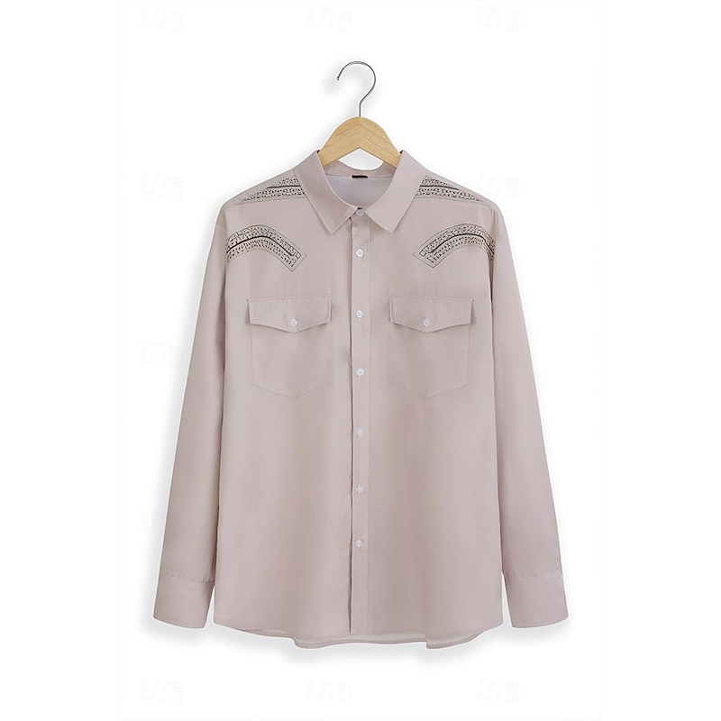 Men's Symbol Shirt Western Shirt Cowboy Shirt Long Sleeve Vintage Western Style Outdoor Street Casual Daily Fall & Winter Turndown Buttons Print Gray2