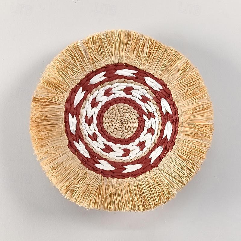 Wall Decoration Wall Hanging Cattail Weaving Ethnic Style Raffia Tassel Edge Bohemian B&B Hotel Restaurant3