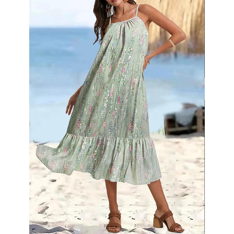 Women's Maxi Dress Cami Dress Floral Ruffle Hem Strap Bohemia Vacation Sleeveless Summer Beach2