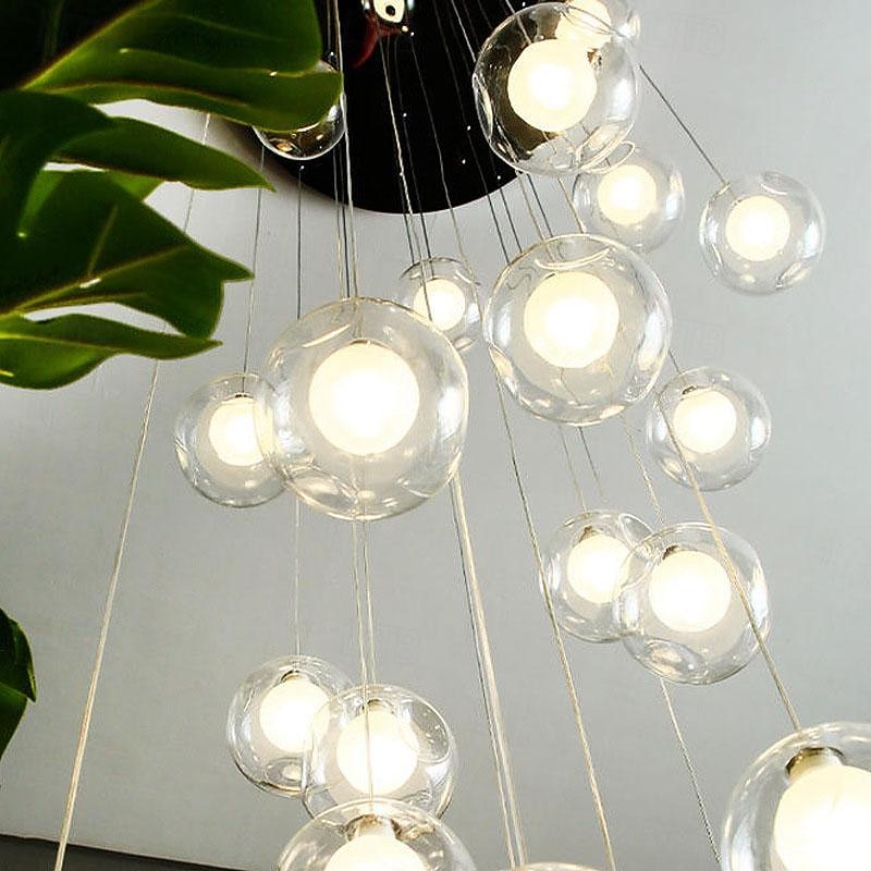 Long Chandeliers for High Ceilings,Modern Crystal Balls Pendant Light,Globe Raindrop Drop Lamp,Hanging Flush Mount Lighting Fixtures for Spiral Staircase,Foyer,Entrywa3