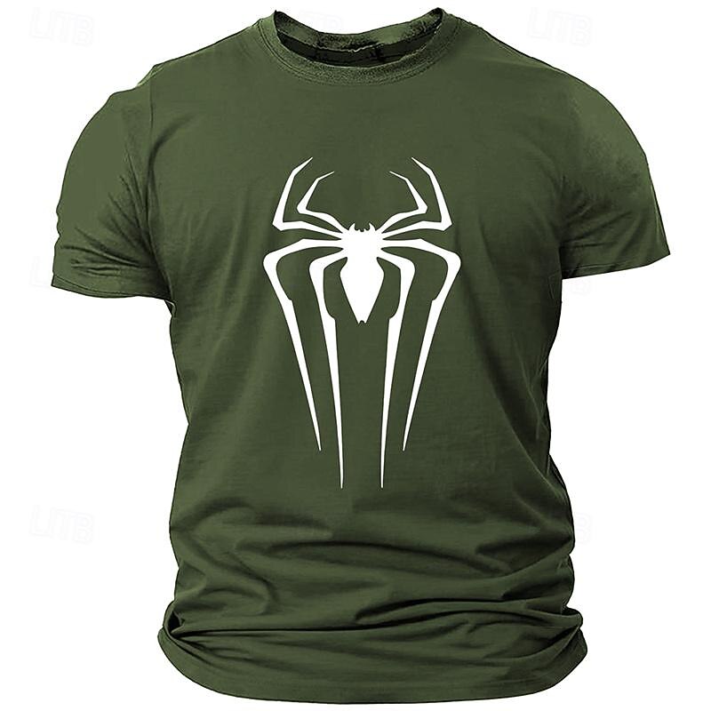 Men's Olive Green Spider-Man Logo Short Sleeve Graphic T-Shirt, Superhero Comic Book Fan Tee4