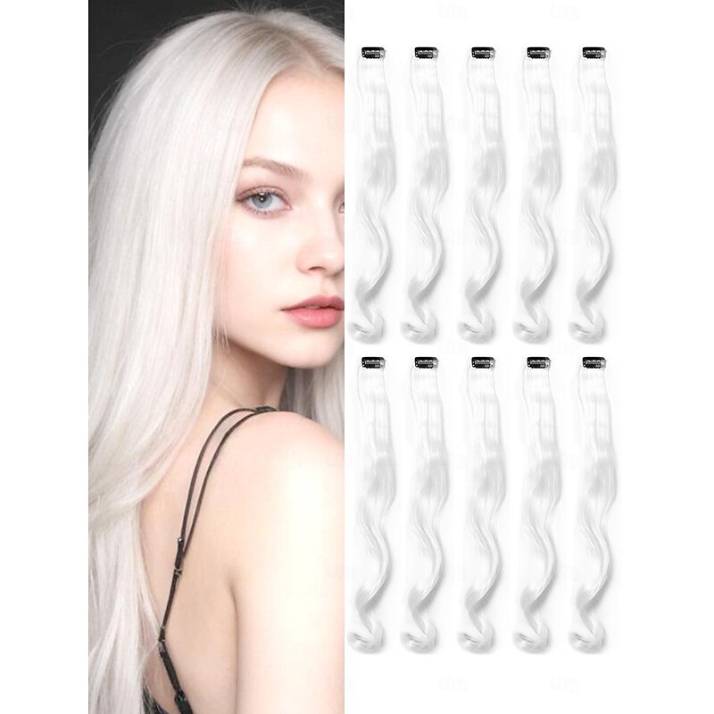 Body Wave Bouncy Curl Synthetic Hair 22 inch Hair Extension Clip In / On 10-Pack Smooth Women's