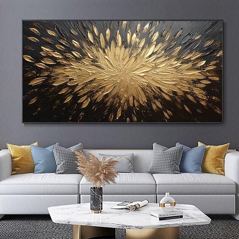 Handmade Oil Painting Canvas Wall Art Decoration Modern Abstract Texture Golden Black for Home Decor Rolled Frameless Unstretched Painting3