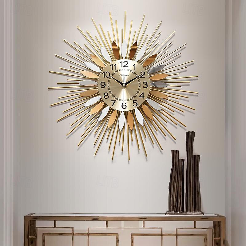 Large Wall Clock Metal Decorative 58cm Tarburst Wall Clock, Modern Silent Wall Clock, Mid-Century Instruments Satellite Metal Wall Clock, Large Starburst Decoration for Home, Kitchen