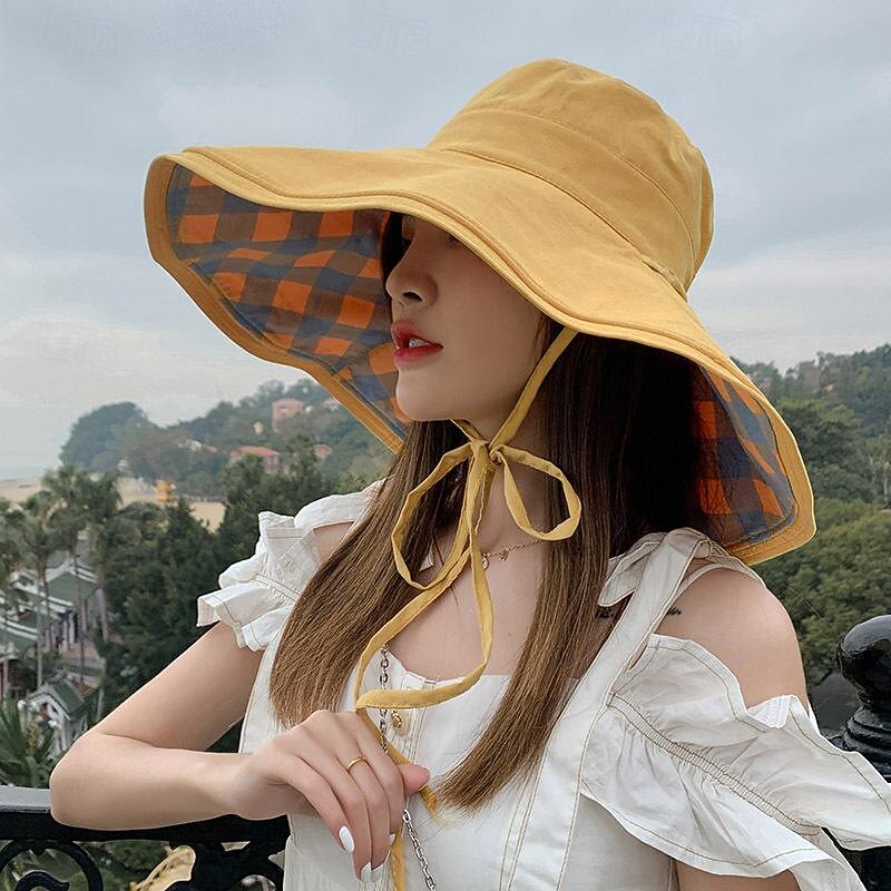 Women's Hat Bucket Hat Sun Hat Portable Sun Protection Outdoor Street Weekend Pure Color Plaid Pure Color2