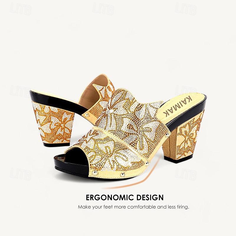 Women's Heels Wedding Shoes Party Bridal Shoes Shoes And Bags Matching Sets Rhinestone Crystal Platform Chunky Heel Peep Toe Elegant Microbial Leather Roes Red Black Purple3