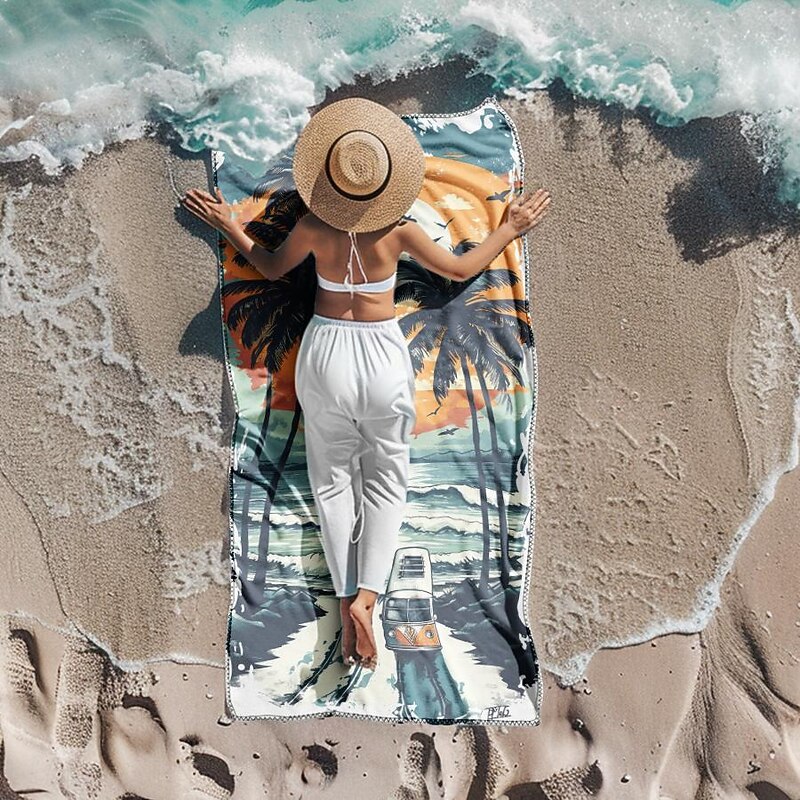 Beach Towel Palm Tree Sunset Large 3D Print Pattern Towel Bath Towel Beach Sheet Blanket Classic 100% Micro Fiber Comfy Blankets4