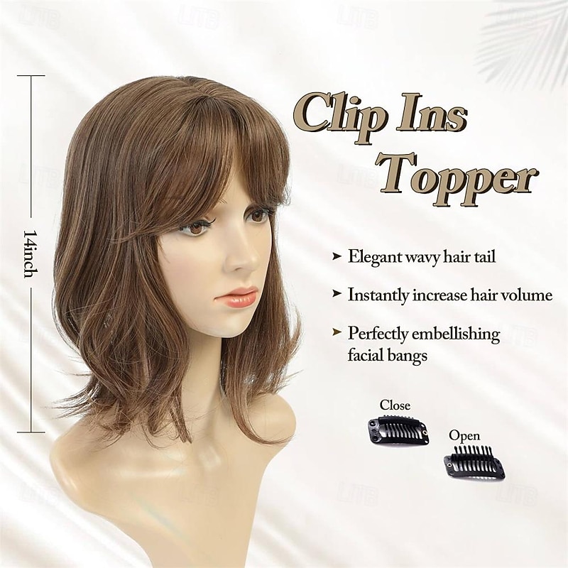 14 Inch Hair Toppers for Women Long Layered Hair Topper Synthetic Hair Toppers Hair Pieces for Women with Thinning Hair Light Brown Fiber Wiglets Ladies Hair Toppers for Thin Hair4