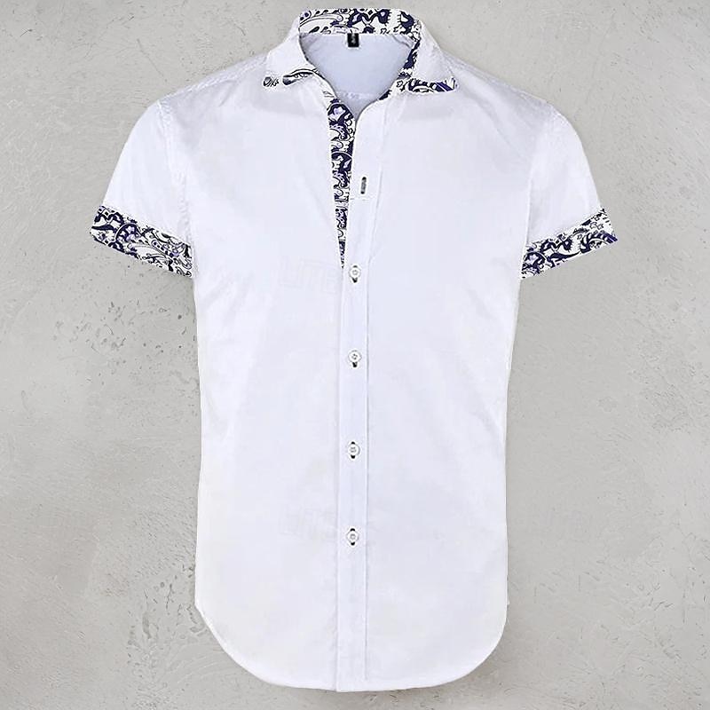 Men's Shirt Summer Shirt Button Up Shirt Black White Red Navy Blue Light Blue Short Sleeve Floral Color Block Turndown Street Casual Button-Down Clothing Apparel Polyester Sports Fashion Classic2
