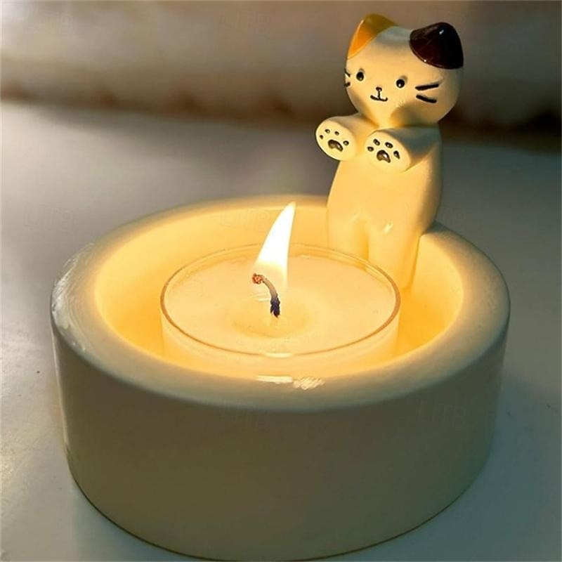 Cartoon Kitten Candle Holder Home Resin Ornaments2