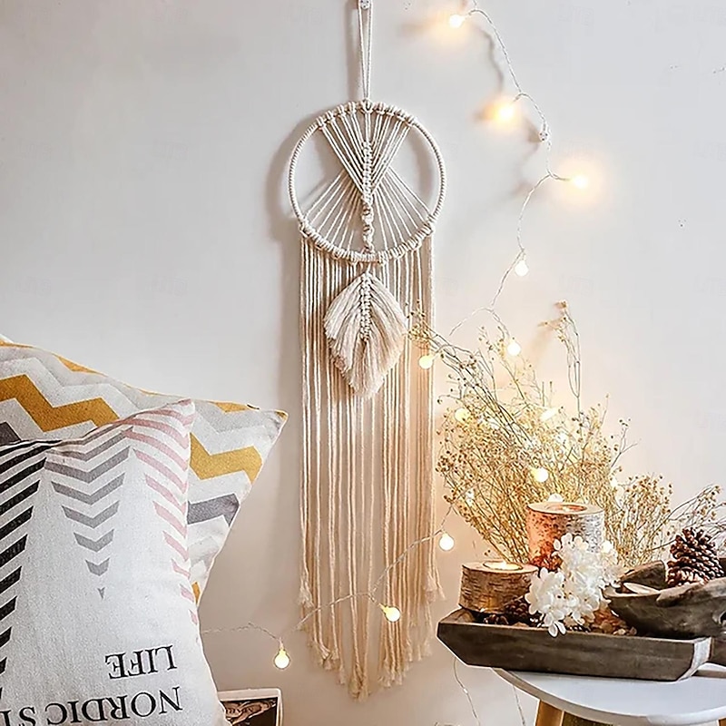 1pc Bohemian Moon Star Dream Catchers Lighting Boho Macrame Wall Hanging Dream Catcher Boho Wall Decor Handmade Woven Tapestry for Teen Girls Boys Kids Nursery Gift Home Apartment Dorm Bedroom Decoration3