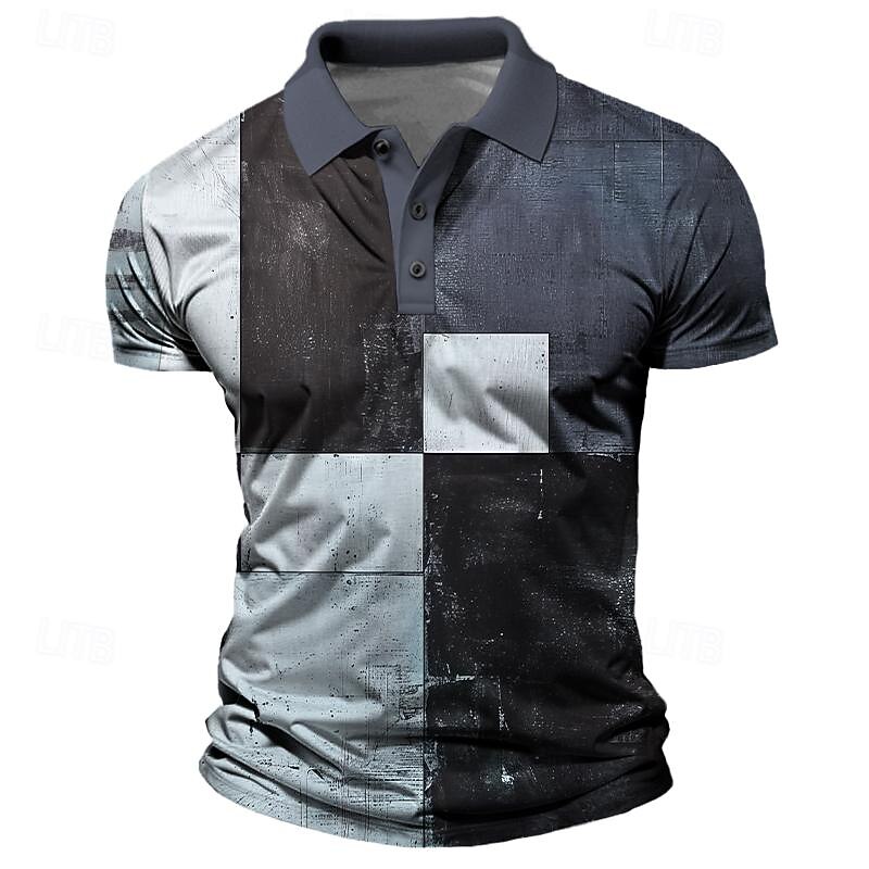 Men's Plaid Polo Shirts Golf Shirt Short Sleeve Polo Shirts Collared Shirts Vintage Casual Vacation Wear Formal Wear Festival Wear Buttons 3D Print Summer Blue Brown Green2