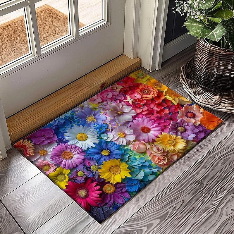 Wedding Rainbow Flowers Doormat Non-Slip Oil Proof Rug Indoor Outdoor Mat Bedroom Decor Bathroom Mat Entrance Rug Door Mat4